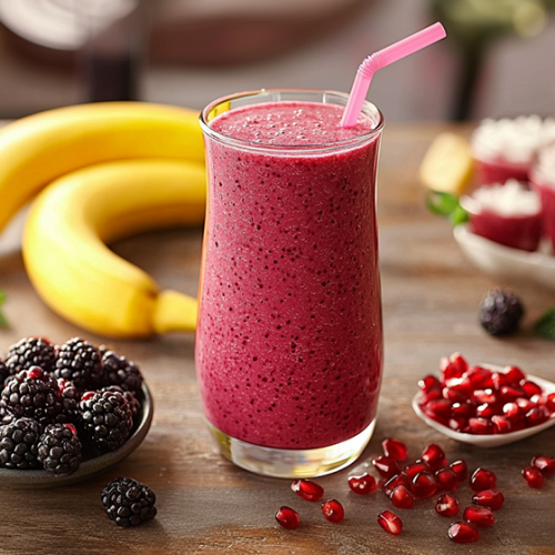 Eiin Glas mit einem Smoothie aus Beeren