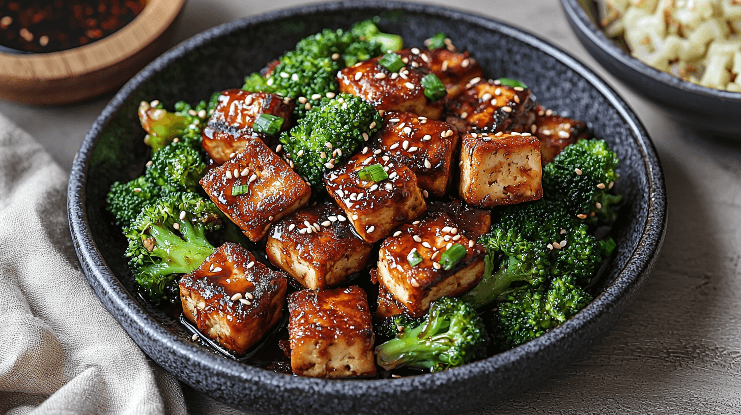 Eine Schüssel mit Tofu und Brokkoli