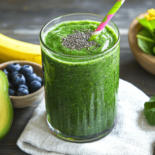 Eiin Glas mit einem grünen Smoothie