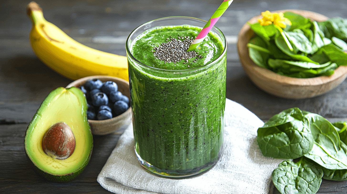 Eiin Glas mit einem grünen Smoothie